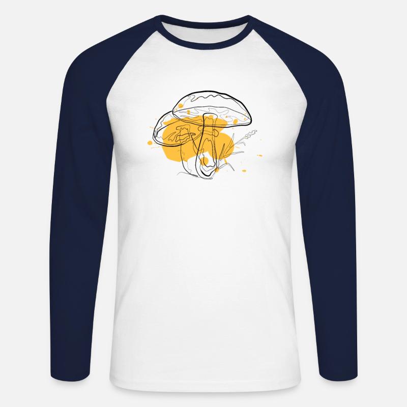 Pilz | one line drawing - Unisex Baseballshirt langarm - Weiß/Navy