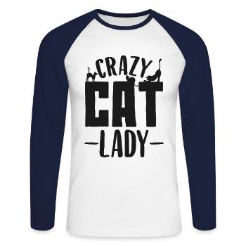 dame de chat - T-shirt baseball manches longues Homme - blanc/marine - Devant - Nik (191cm)