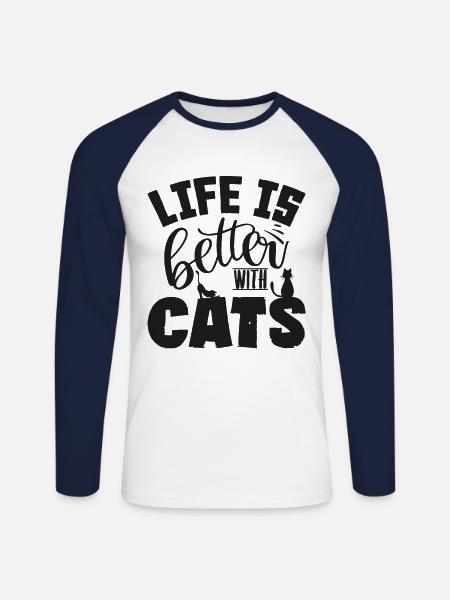 cat - Unisex Long Sleeve Baseball T-Shirt - white/navy