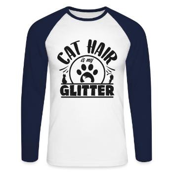 chat - T-shirt baseball manches longues Homme - blanc/marine - Devant - Nik (191cm)