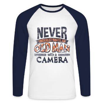 Camera grandpa - Unisex Long Sleeve Baseball T-Shirt - white/navy - Front - Nik (191cm)