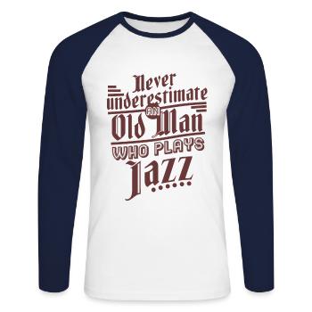 Grand-père jazz - T-shirt baseball manches longues Homme - blanc/marine - Devant - Nik (191cm)