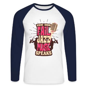 Jazz - Unisex Baseballshirt langarm - Weiß/Navy - Vorne - Nik (191cm)