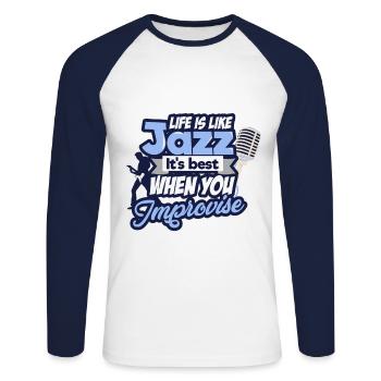 Jazz - Unisex Baseballshirt langarm - Weiß/Navy - Vorne - Nik (191cm)