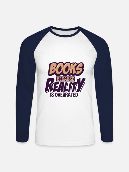 Bücher - Unisex Baseballshirt langarm - Weiß/Navy