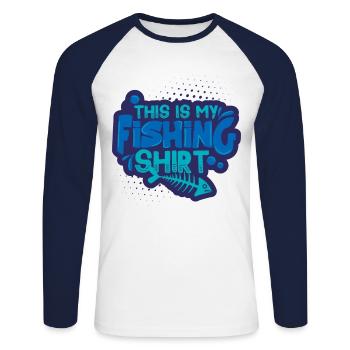 angling - Unisex Long Sleeve Baseball T-Shirt - white/navy - Front - Nik (191cm)