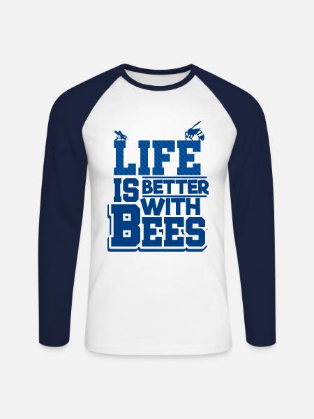 bees - Unisex Long Sleeve Baseball T-Shirt - white/navy