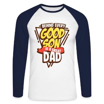 father and son - Unisex Long Sleeve Baseball T-Shirt - white/navy - Front - Nik (191cm)