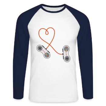 Video Gamer Valentines Day Valentinstag Konsole - Unisex Baseballshirt langarm - Weiß/Navy - Vorne - Nik (191cm)