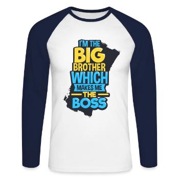 Grand frère - T-shirt baseball manches longues Homme - blanc/marine - Devant - Nik (191cm)