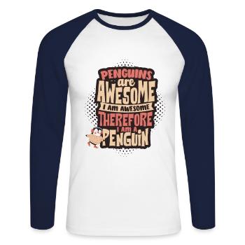 manchot - T-shirt baseball manches longues Homme - blanc/marine - Devant - Nik (191cm)