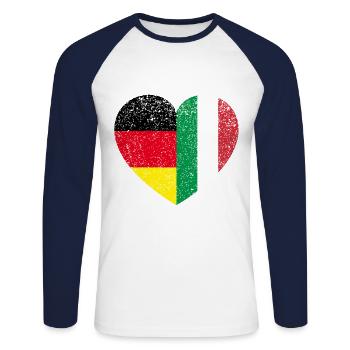 Allemagne Italie Drapeau Cœur - T-shirt baseball manches longues Homme - blanc/marine - Devant - Nik (191cm)