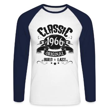 Birthday born in 1966 - Unisex Long Sleeve Baseball T-Shirt - white/navy - Front - Nik (191cm)