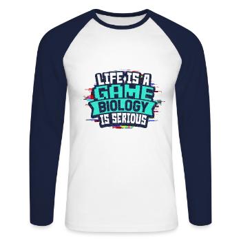biology - Unisex Long Sleeve Baseball T-Shirt - white/navy - Front - Nik (191cm)