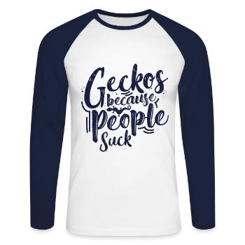 Gecko - Unisex Baseballshirt langarm - Weiß/Navy - Vorne - Nik (191cm)