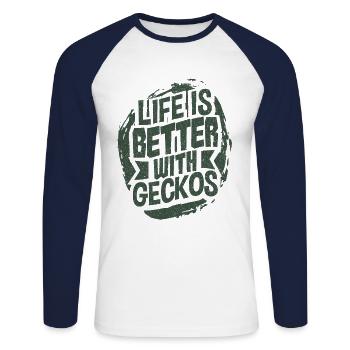 Gecko - Unisex Baseballshirt langarm - Weiß/Navy - Vorne - Nik (191cm)