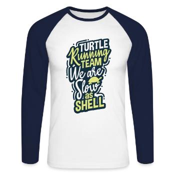 Turtle running marathon - Unisex Long Sleeve Baseball T-Shirt - white/navy - Front - Nik (191cm)