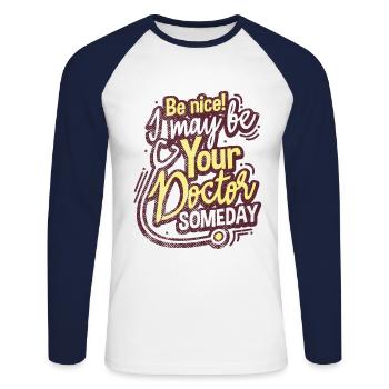 Arzt Medizin Student - Unisex Baseballshirt langarm - Weiß/Navy - Vorne - Nik (191cm)