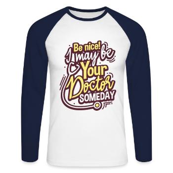 Arzt Medizin Student - Unisex Baseballshirt langarm - Weiß/Navy - Vorne - Nik (191cm)