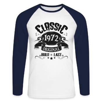 Année de naissance 1972 - T-shirt baseball manches longues Homme - blanc/marine - Devant - Nik (191cm)