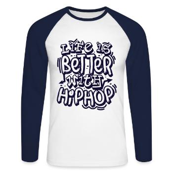Hip hop - T-shirt baseball manches longues Homme - blanc/marine - Devant - Nik (191cm)