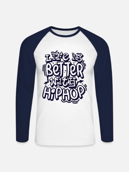 hip hop - Unisex Long Sleeve Baseball T-Shirt - white/navy