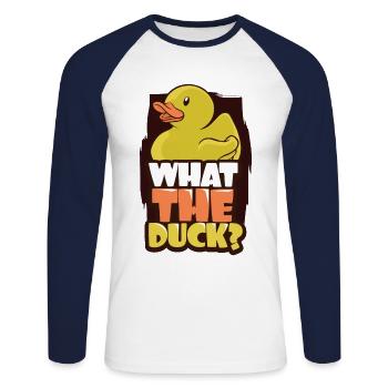 Badeente - Unisex Baseballshirt langarm - Weiß/Navy - Vorne - Nik (191cm)