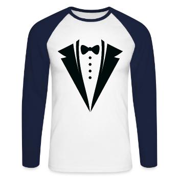 Suit with bow tie gift elegant funny black - Unisex Long Sleeve Baseball T-Shirt - white/navy - Front - Nik (191cm)