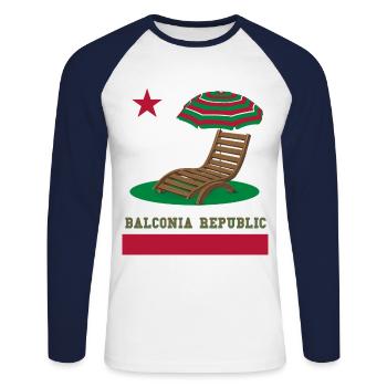 Balkonien 2020 Urlaub balconia republic California - Unisex Baseballshirt langarm - Weiß/Navy - Vorne - Nik (191cm)