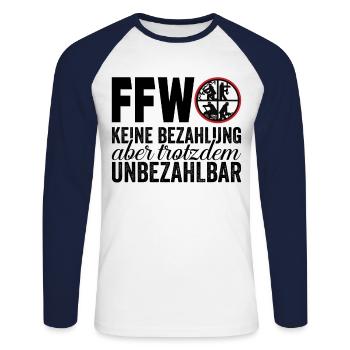 Feuerwehr FFW Geschenk Unbezahlbar - Unisex Baseballshirt langarm - Weiß/Navy - Vorne - Nik (191cm)