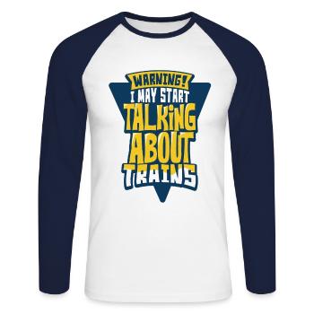 Les trains - T-shirt baseball manches longues Homme - blanc/marine - Devant - Nik (191cm)