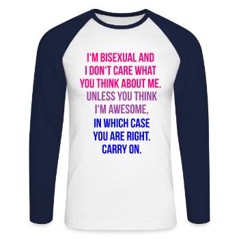 Gay LGBT Pride Bisexual - T-shirt baseball manches longues Homme - blanc/marine - Devant - Nik (191cm)