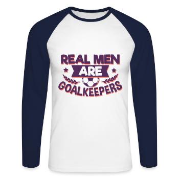 Torwart Fußball - Unisex Baseballshirt langarm - Weiß/Navy - Vorne - Nik (191cm)