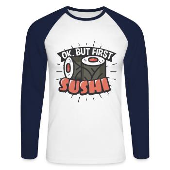 Sushi - T-shirt baseball manches longues Homme - blanc/marine - Devant - Nik (191cm)