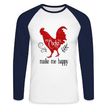 Cocks Make Me Happy Lustig Erotisch Ironisch - Unisex Baseballshirt langarm - Weiß/Navy - Vorne - Nik (191cm)