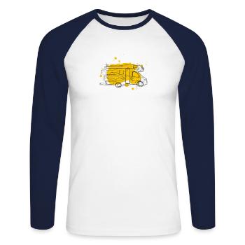Wohnmobil Zeichnung - Unisex Baseballshirt langarm - Weiß/Navy - Vorne - Nik (191cm)