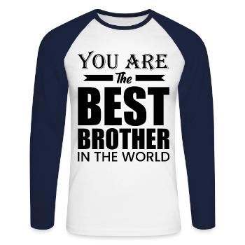 Tu es le meilleur frère du monde - T-shirt baseball manches longues Homme - blanc/marine - Devant - Nik (191cm)