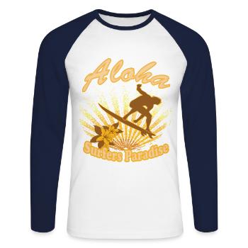 Aloha Surfers Paradise - Unisex Baseballshirt langarm - Weiß/Navy - Vorne - Nik (191cm)