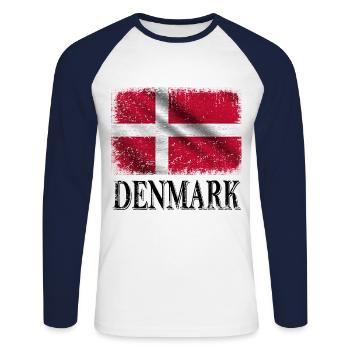 Danemark, drapeau du Danemark - T-shirt baseball manches longues Homme - blanc/marine - Devant - Nik (191cm)