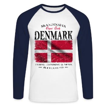 Danemark, drapeau du Danemark - T-shirt baseball manches longues Homme - blanc/marine - Devant - Nik (191cm)