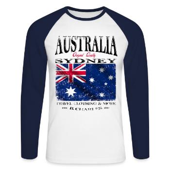 Australie, drapeau de Sydney - T-shirt baseball manches longues Homme - blanc/marine - Devant - Nik (191cm)