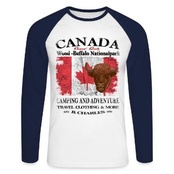 Canada, Canada, camping - T-shirt baseball manches longues Homme - blanc/marine - Devant - Nik (191cm)