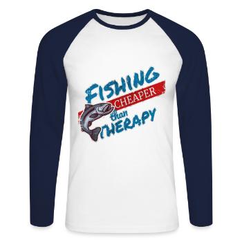 Pêche, pêche - T-shirt baseball manches longues Homme - blanc/marine - Devant - Nik (191cm)