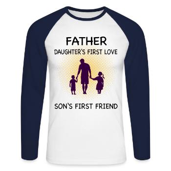 Père fille et fils - T-shirt baseball manches longues Homme - blanc/marine - Devant - Nik (191cm)