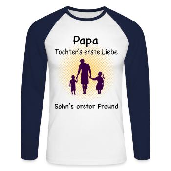Papa Sohn und Tochter - Unisex Baseballshirt langarm - Weiß/Navy - Vorne - Nik (191cm)