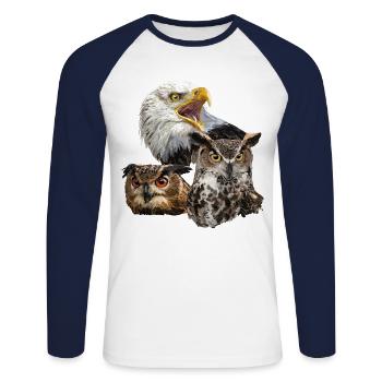 Amerikanischer Pigargo und Eulen - Unisex Baseballshirt langarm - Weiß/Navy - Vorne - Nik (191cm)