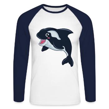 Orca Wal - Unisex Baseballshirt langarm - Weiß/Navy - Vorne - Nik (191cm)