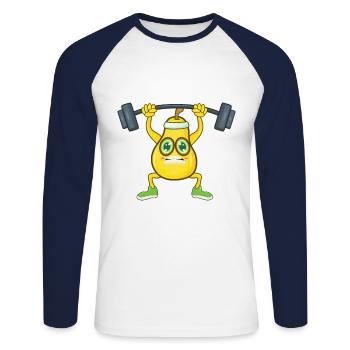 Fitness Sport Birne - Unisex Baseballshirt langarm - Weiß/Navy - Vorne - Nik (191cm)