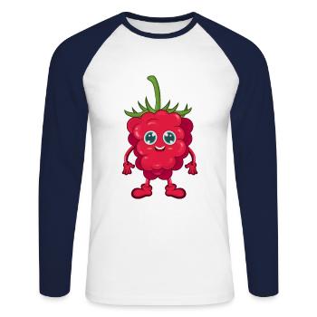 Framboise - T-shirt baseball manches longues Homme - blanc/marine - Devant - Nik (191cm)