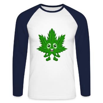 Cannabis comic hemp leaf - Unisex Long Sleeve Baseball T-Shirt - white/navy - Front - Nik (191cm)